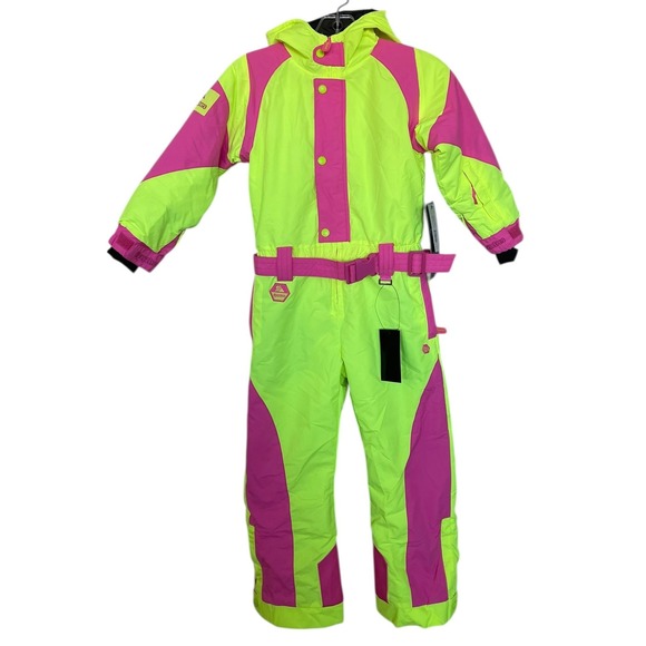 Tipsy Elves Kids Neon Ski Suit Size Small 6 One Piece Snowsuit Powder Blaster